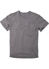 Men's crewneck t-shirt in grey featuring short sleeve and shirt tail hem, longer in the back