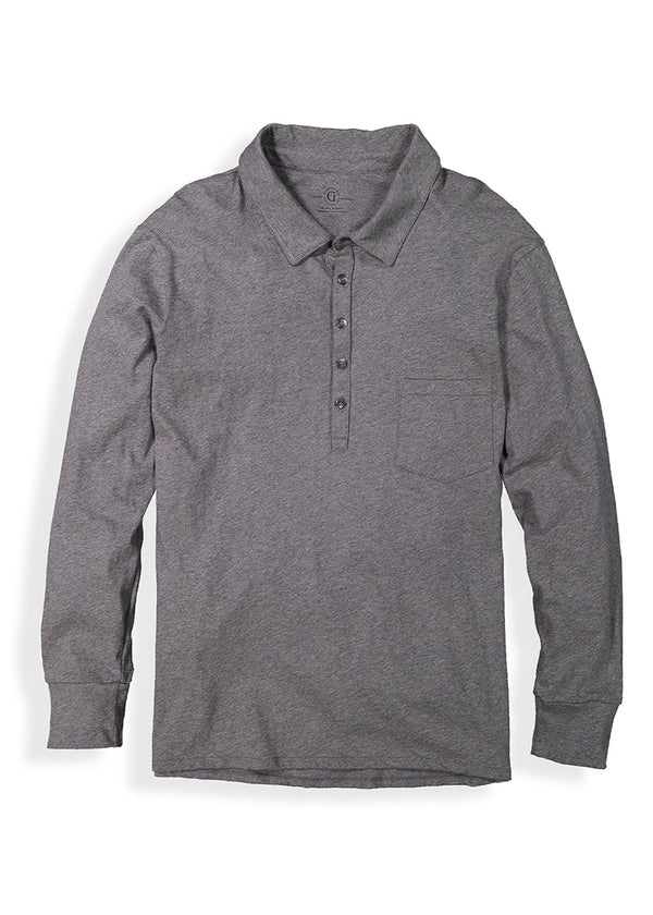 Shop men's pocket polo featuring long sleeves and five button placket front image