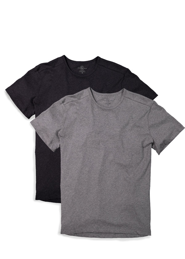 Men's 2 PACK crewneck t-shirt in black featuring short sleeve and shirt tail hem, longer in the back